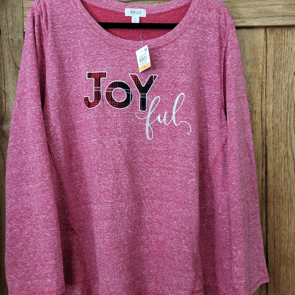 Style & Co Plus Size Shirt Top Women's 3X Red JOYFUL Positive Graphic NWT